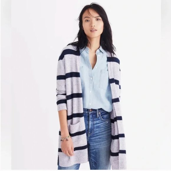Madewell Kent Cardigan Long Sweater In Coziest Yarn In Stripe Small - Picture 1 of 8